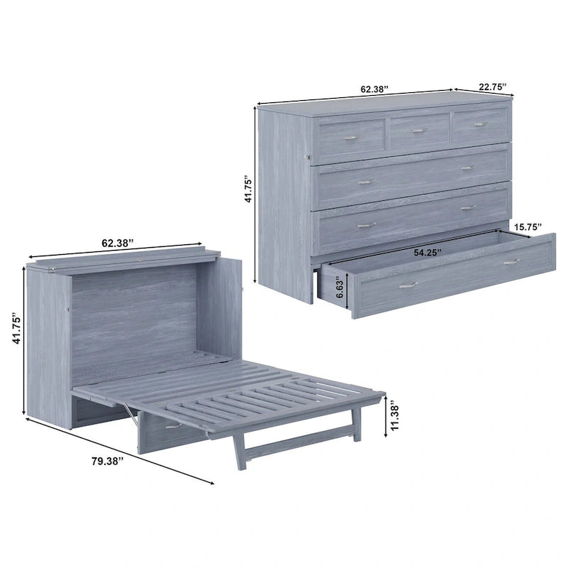 Lit escamotable Northfield Queen avec matelas en bois flotté