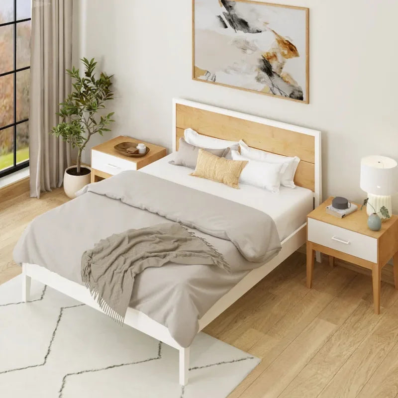 Ensemble de chambre à coucher 3 pièces « Plank and Beam » format grand lit avec 2 tables de chevet