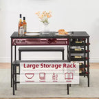 Ensemble de salle à manger Whizmax pour 4 personnes, ensemble table de cuisine pour 4 personnes avec 2 bancs, ensemble table de salle à manger rectangulaire avec casier à vin pour petit appartement