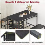 Ensemble de salle à manger Whizmax pour 4 personnes, ensemble table de cuisine pour 4 personnes avec 2 bancs, ensemble table de salle à manger rectangulaire avec casier à vin pour petit appartement