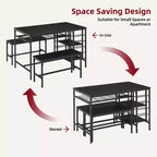 Ensemble de salle à manger Whizmax pour 4 personnes, ensemble table de cuisine pour 4 personnes avec 2 bancs, ensemble table de salle à manger rectangulaire avec casier à vin pour petit appartement