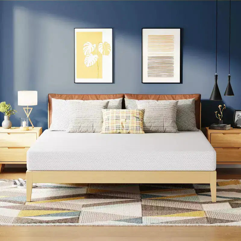 Matelas en mousse à mémoire de forme au thé vert FDW 8 pouces, infusion de gel rafraîchissant, sans fibre de verre/certifié CertiPUR-US/livré en boîte, blanc