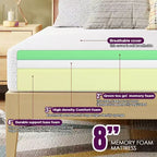 Matelas en mousse à mémoire de forme au thé vert FDW 8 pouces, infusion de gel rafraîchissant, sans fibre de verre/certifié CertiPUR-US/livré en boîte, blanc