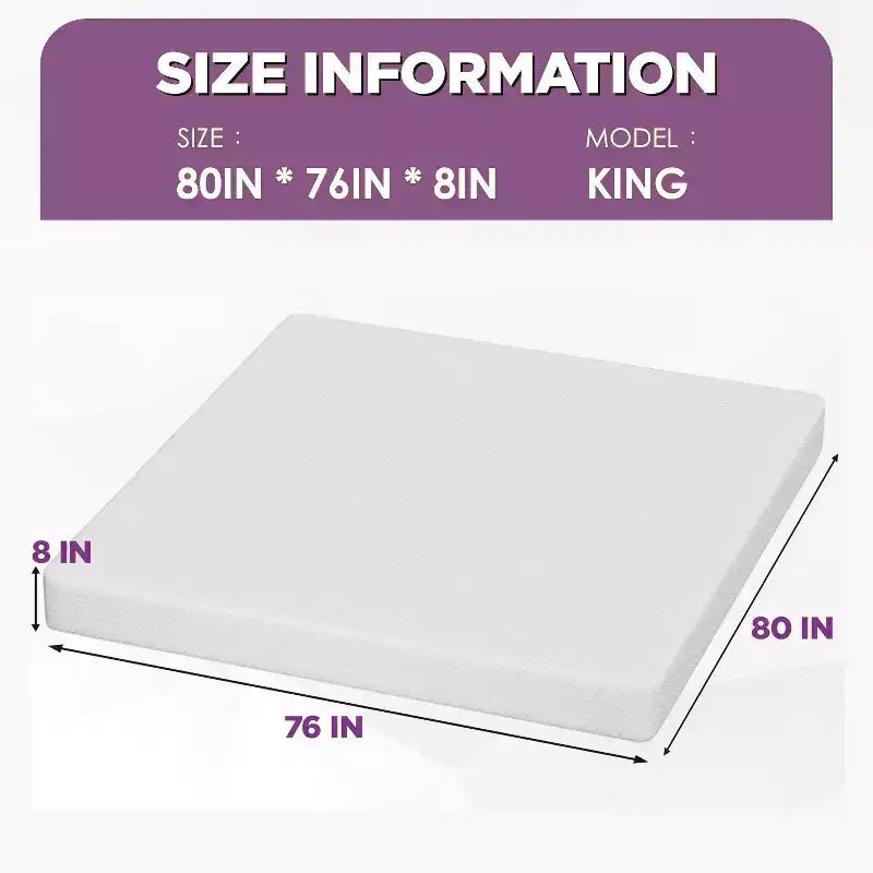 Matelas en mousse à mémoire de forme au thé vert FDW 8 pouces, infusion de gel rafraîchissant, sans fibre de verre/certifié CertiPUR-US/livré en boîte, blanc