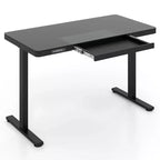 Bureau debout Costway 48 x 24 en verre monobloc avec tiroirs et plateau en verre trempé inscriptible Noir/Blanc