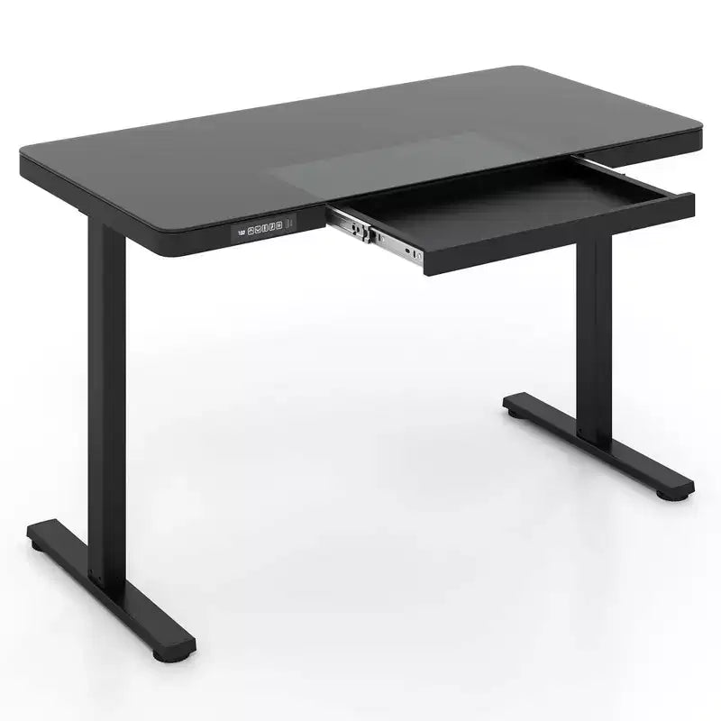 Bureau debout Costway 48 x 24 en verre monobloc avec tiroirs et plateau en verre trempé inscriptible Noir/Blanc