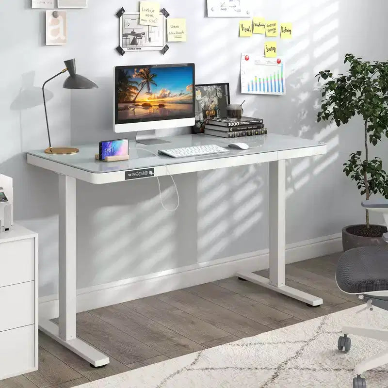 Bureau debout Costway 48 x 24 en verre monobloc avec tiroirs et plateau en verre trempé inscriptible Noir/Blanc