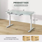 Bureau debout Costway 48 x 24 en verre monobloc avec tiroirs et plateau en verre trempé inscriptible Noir/Blanc