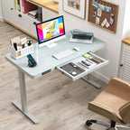 Bureau debout Costway 48 x 24 en verre monobloc avec tiroirs et plateau en verre trempé inscriptible Noir/Blanc