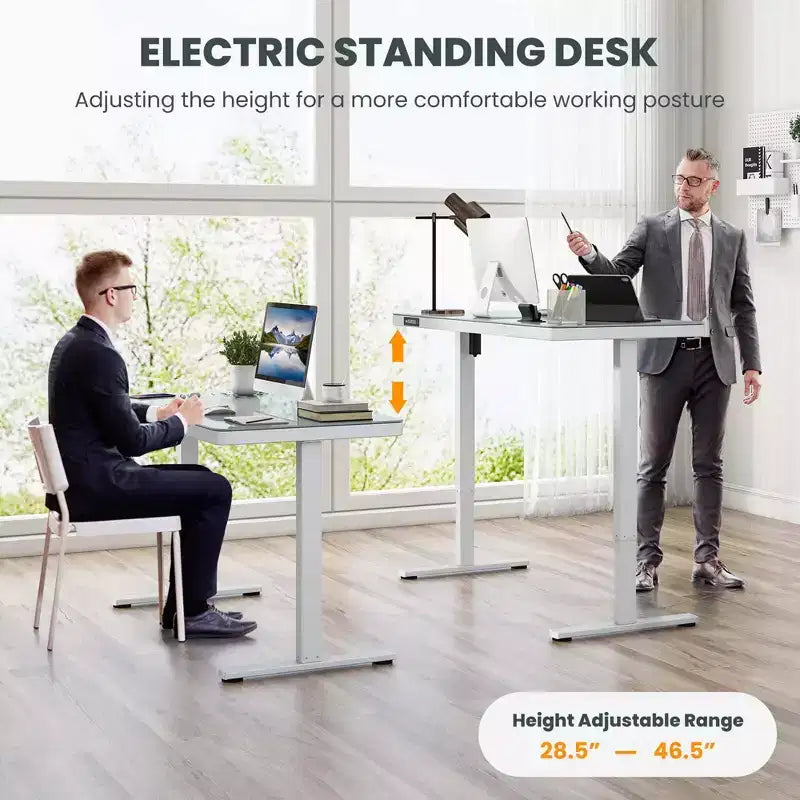 Bureau debout Costway 48 x 24 en verre monobloc avec tiroirs et plateau en verre trempé inscriptible Noir/Blanc
