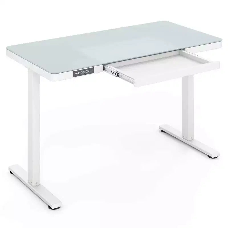 Bureau debout Costway 48 x 24 en verre monobloc avec tiroirs et plateau en verre trempé inscriptible Noir/Blanc