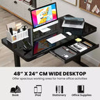 Bureau debout Costway 48 x 24 en verre monobloc avec tiroirs et plateau en verre trempé inscriptible Noir/Blanc
