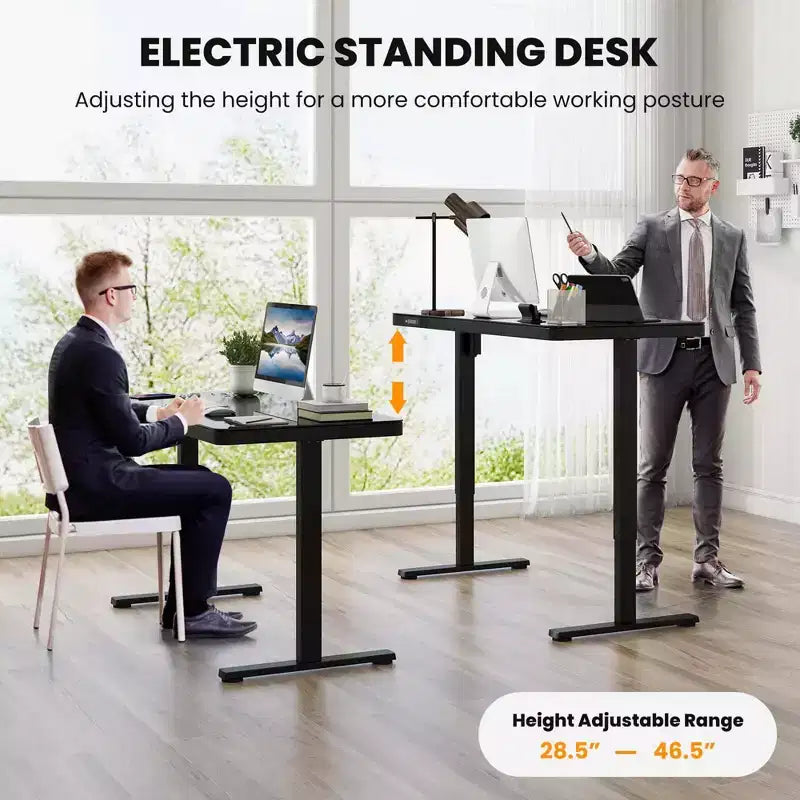 Bureau debout Costway 48 x 24 en verre monobloc avec tiroirs et plateau en verre trempé inscriptible Noir/Blanc