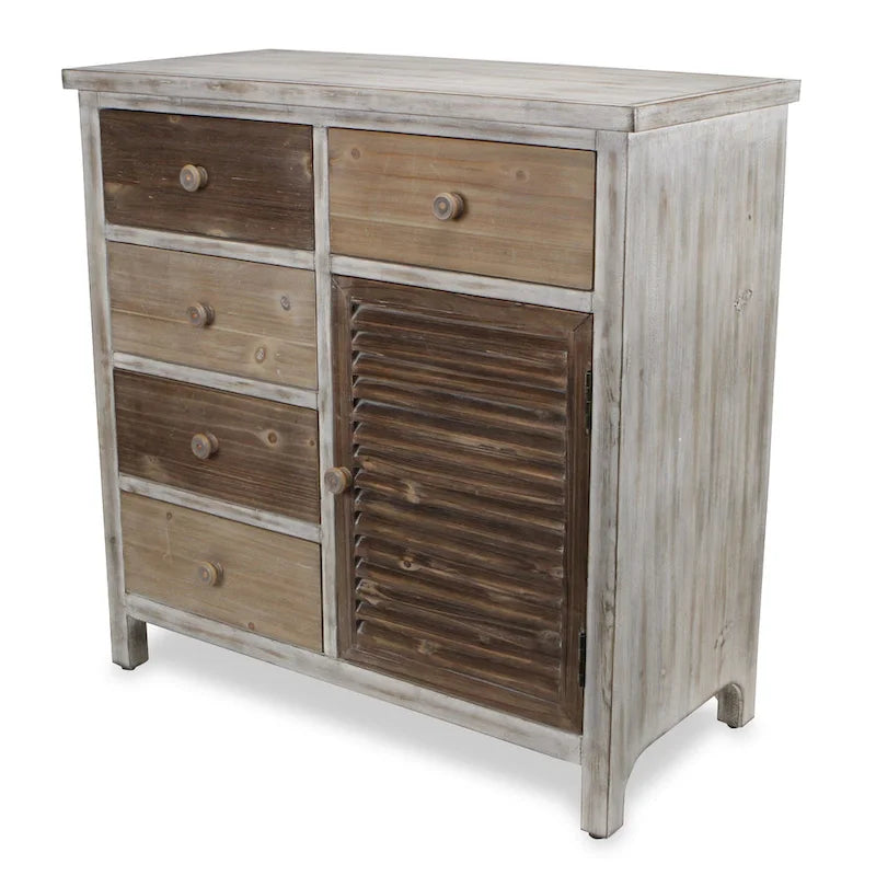 HomeRoots Table d'appoint rustique en bois massif marron à cinq tiroirs de 32 po - 31,75