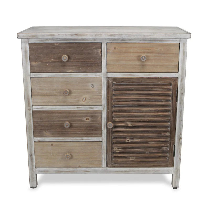 HomeRoots Table d'appoint rustique en bois massif marron à cinq tiroirs de 32 po - 31,75