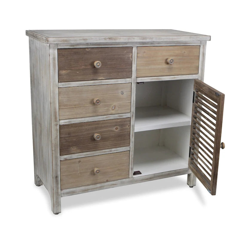 HomeRoots Table d'appoint rustique en bois massif marron à cinq tiroirs de 32 po - 31,75