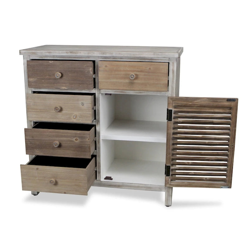 HomeRoots Table d'appoint rustique en bois massif marron à cinq tiroirs de 32 po - 31,75