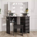 Garvee Coiffeuse de maquillage avec lumières et prise de courant - Table de coin avec 5 tiroirs rotatifs, pour chambre à coucher