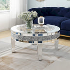 Table basse ronde en verre avec incrustation de cristal
