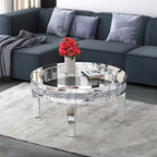 Table basse ronde en verre avec incrustation de cristal