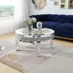 Table basse ronde en verre avec incrustation de cristal