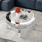 Table basse ronde en verre avec incrustation de cristal