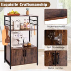 Étagère de cuisine à 3 niveaux Costway avec placard 2 étagères ouvertes 10 crochets en S
