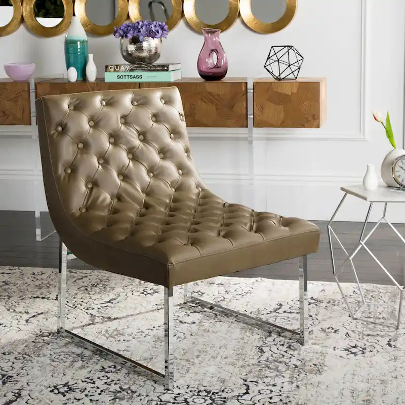 SAFAVIEH Jerilynn Fauteuil Club Hadley capitonné moderne du milieu du siècle - 63,5 x 76,2 x 81,3 cm