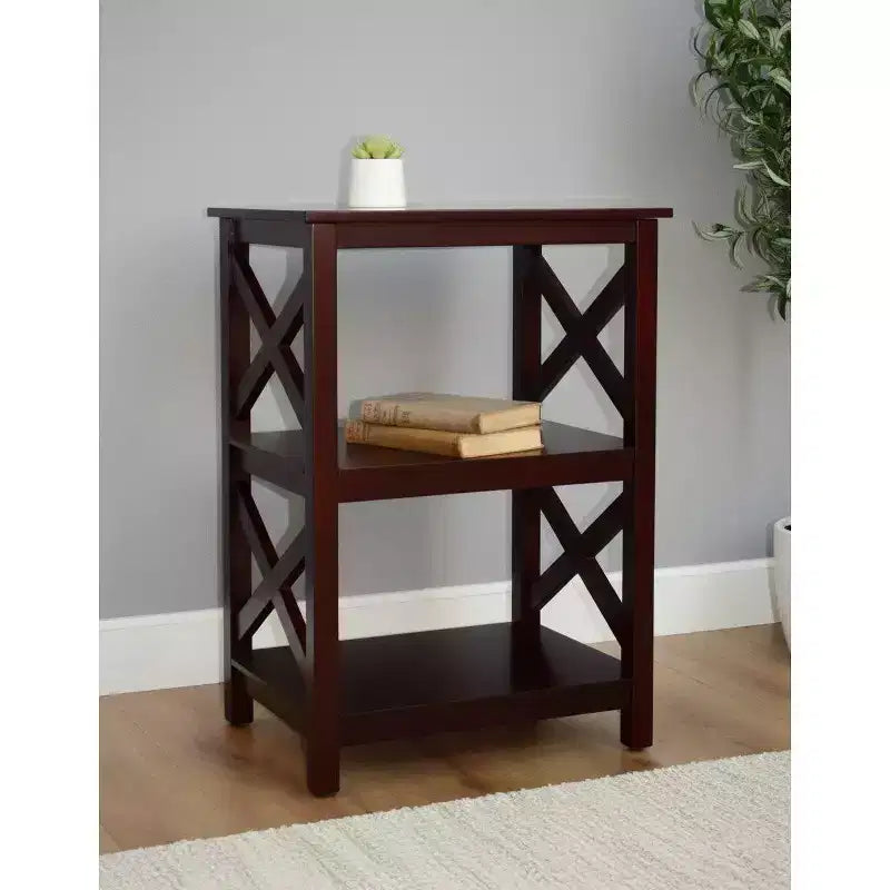 The Lakeside Collection Wood Accent Table with Open Sides in X Design - 2-Tier -