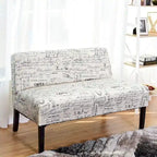 Causeuse moderne avec revêtement en tissu à motif cursif blanc cassé et pieds en bois noir - 50 x 28 x 30,5 (L x l x H)
