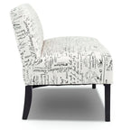 Causeuse moderne avec revêtement en tissu à motif cursif blanc cassé et pieds en bois noir - 50 x 28 x 30,5 (L x l x H)