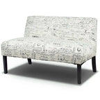 Causeuse moderne avec revêtement en tissu à motif cursif blanc cassé et pieds en bois noir - 50 x 28 x 30,5 (L x l x H)