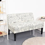 Causeuse moderne avec revêtement en tissu à motif cursif blanc cassé et pieds en bois noir - 50 x 28 x 30,5 (L x l x H)