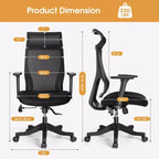 Chaise de bureau ergonomique en maille avec accoudoirs 3D, appui-tête et support lombaire