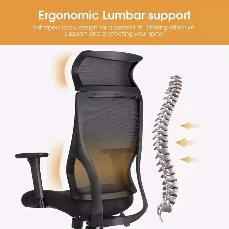 Chaise de bureau ergonomique en maille avec accoudoirs 3D, appui-tête et support lombaire