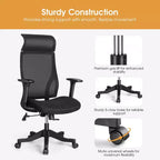 Chaise de bureau ergonomique en maille avec accoudoirs 3D, appui-tête et support lombaire