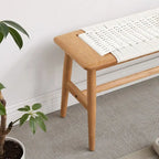 Banc de salle à manger en bois de chêne naturel au design tissé, banc de lit, banc d'entrée, pour salle à manger, chambre, salle de bain