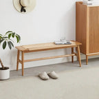 Banc de salle à manger en bois de chêne naturel au design tissé, banc de lit, banc d'entrée, pour salle à manger, chambre, salle de bain