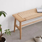 Banc de salle à manger en bois de chêne naturel au design tissé, banc de lit, banc d'entrée, pour salle à manger, chambre, salle de bain
