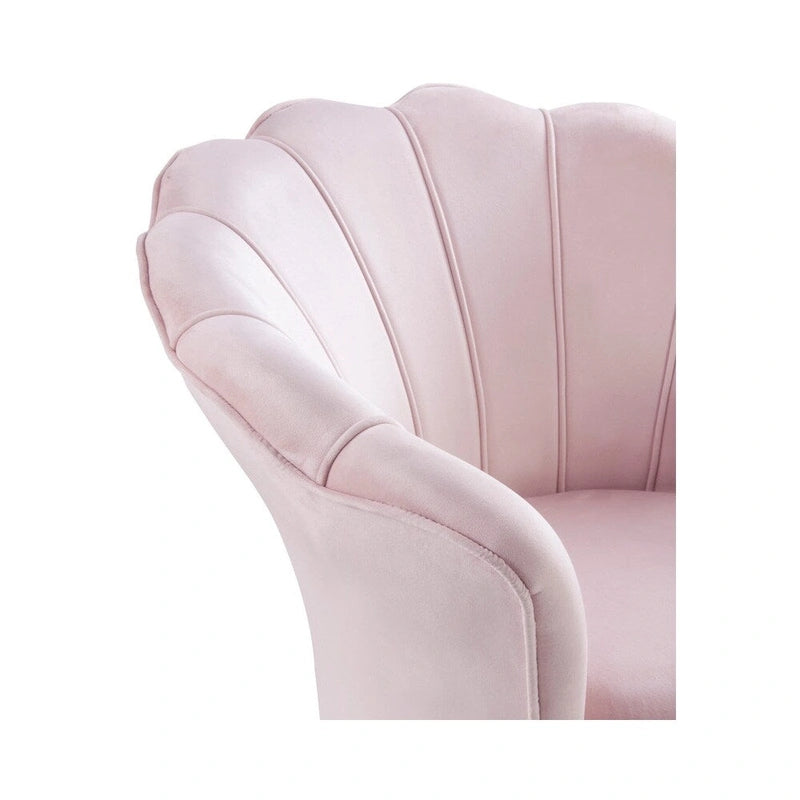 Fauteuil crapaud en velours avec dossier festonné et pieds en métal