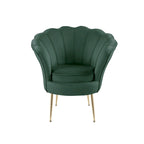 Fauteuil crapaud en velours avec dossier festonné et pieds en métal