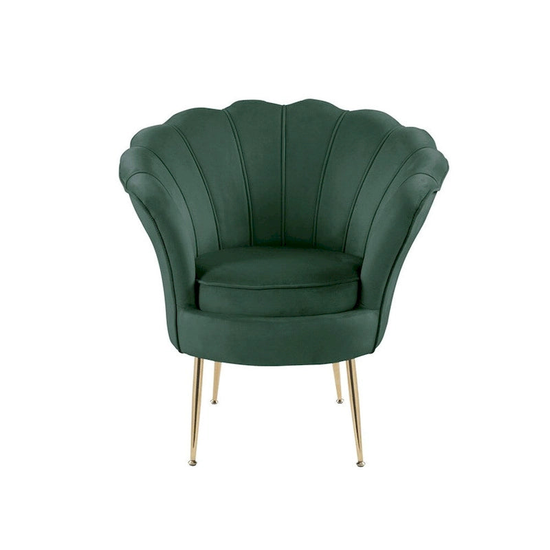 Fauteuil crapaud en velours avec dossier festonné et pieds en métal