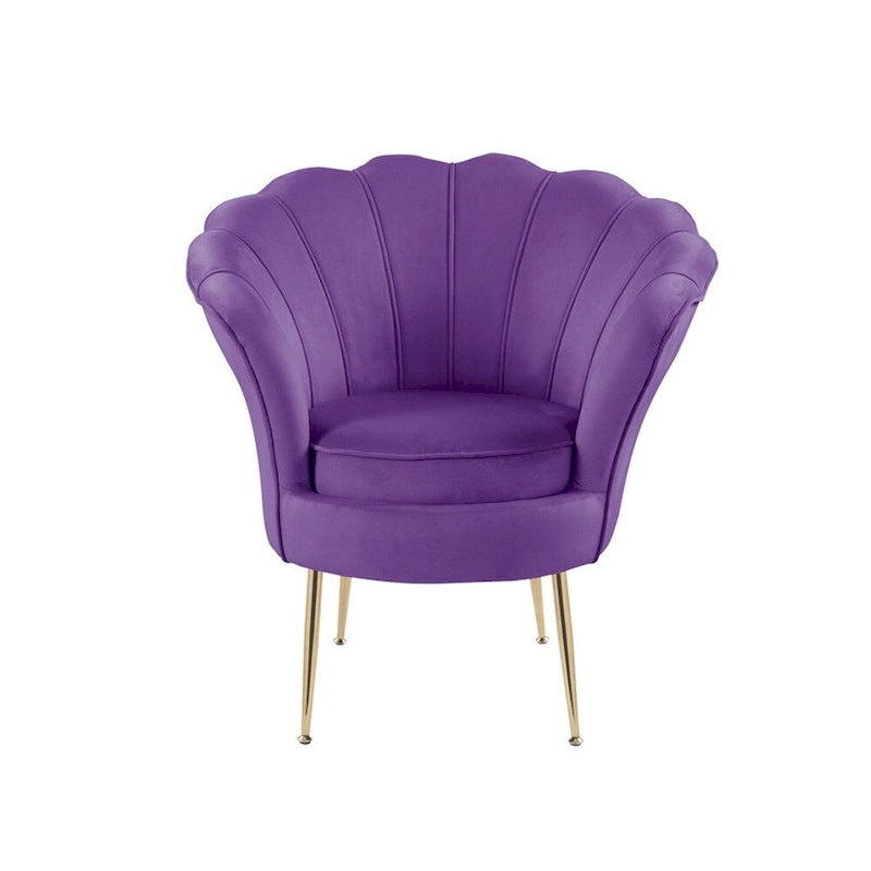 Fauteuil crapaud en velours avec dossier festonné et pieds en métal