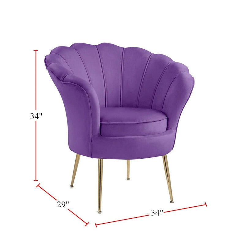 Fauteuil crapaud en velours avec dossier festonné et pieds en métal