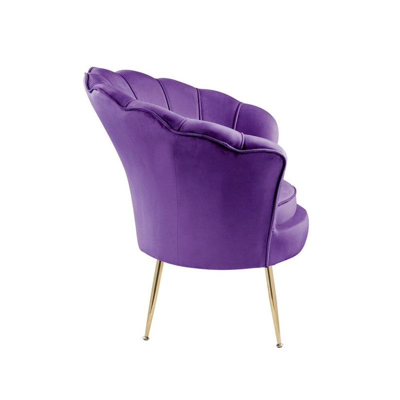 Fauteuil crapaud en velours avec dossier festonné et pieds en métal