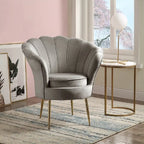 Fauteuil crapaud en velours avec dossier festonné et pieds en métal