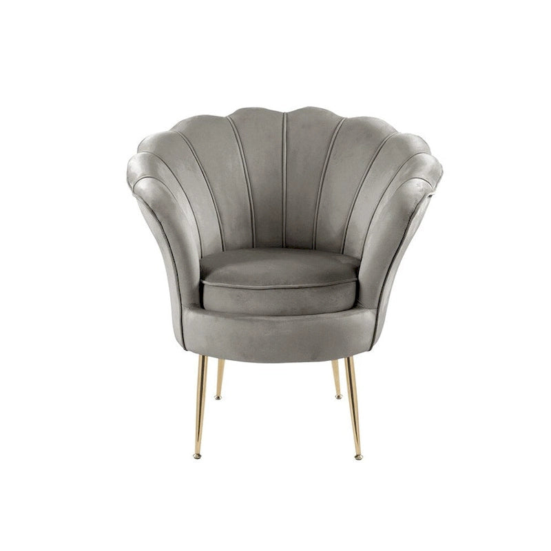 Fauteuil crapaud en velours avec dossier festonné et pieds en métal