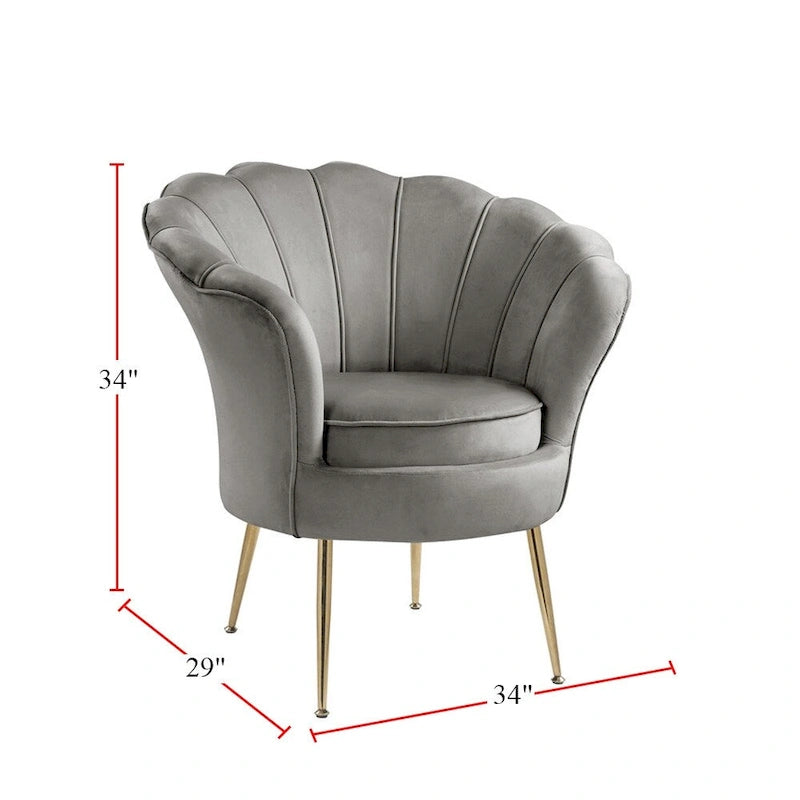Fauteuil crapaud en velours avec dossier festonné et pieds en métal