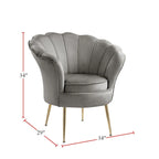 Fauteuil crapaud en velours avec dossier festonné et pieds en métal