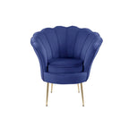 Fauteuil crapaud en velours avec dossier festonné et pieds en métal